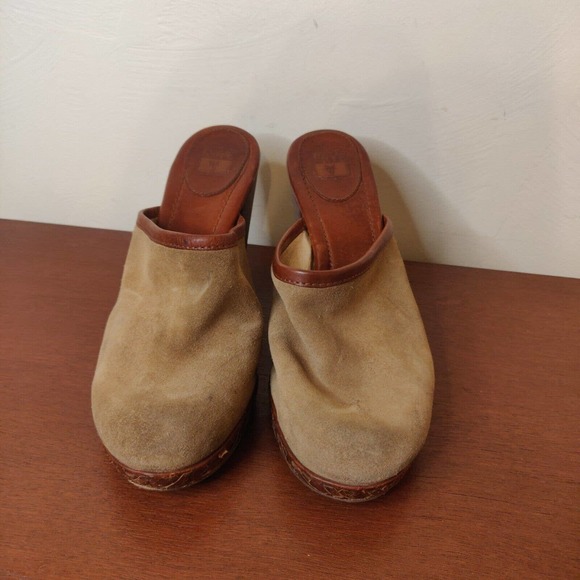 Frye Women's Shoes Mules Tan Suede Brown Block Heel Size 8 Clogs. - Picture 2 of 7